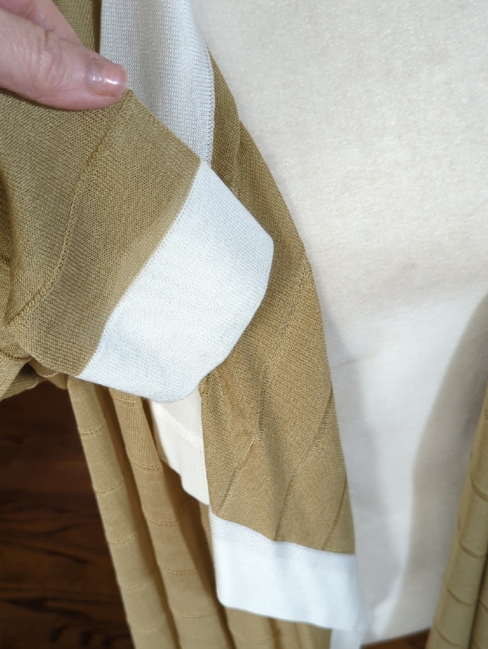 Misook Beige Long Cascade Knit Cardigan  White Trim Open-Front Old Money Sz S - Picture 5 of 8